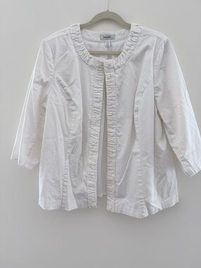 dressbarn White Ruffle-Trim Open Front Blazer